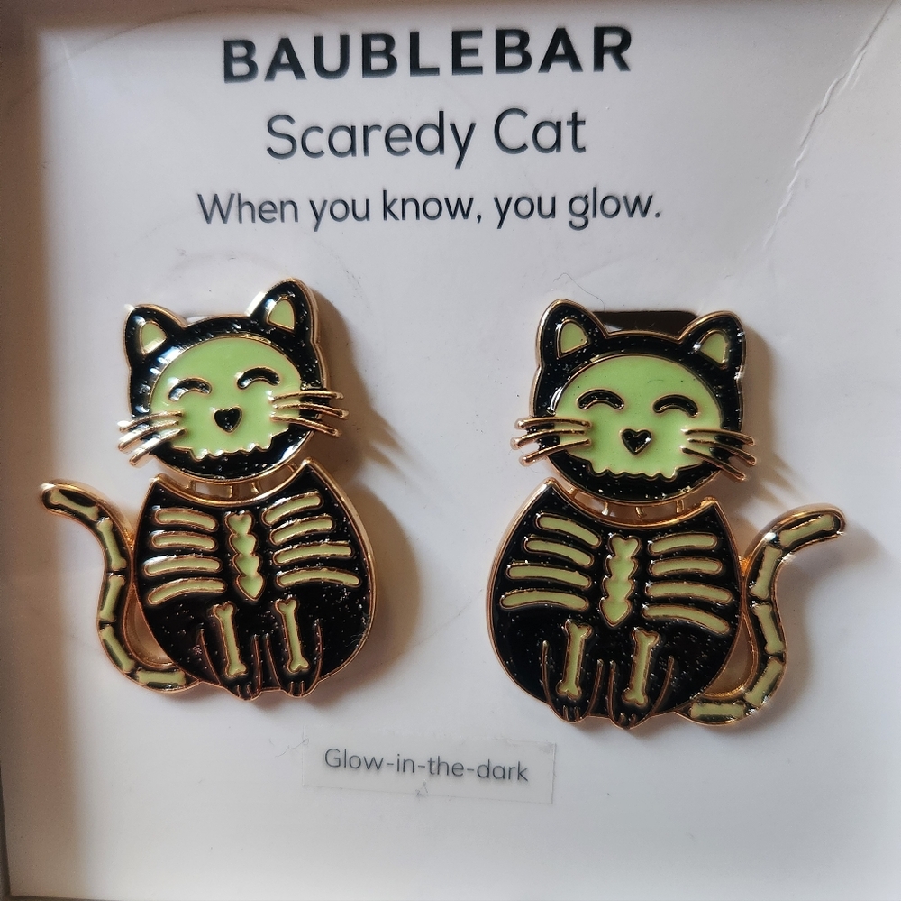 Baublebar Cat Glow In The Dark Halloween Skeleton earrings